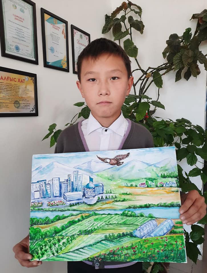 "Menіń Otanym-Qazaqstan" taqyrybynda sýret salǵan oqýshymyz-Dúısen Beknur.6-synyp oqýshysy.Muǵalіmі:Imantaeva S.T. "Менің Отаным-Қазақстан" тақырыбында сурет салған оқушымыз-Дүйсен Бекнұр.6-сынып оқушысы.Мұғалімі:Имантаева С.Т.