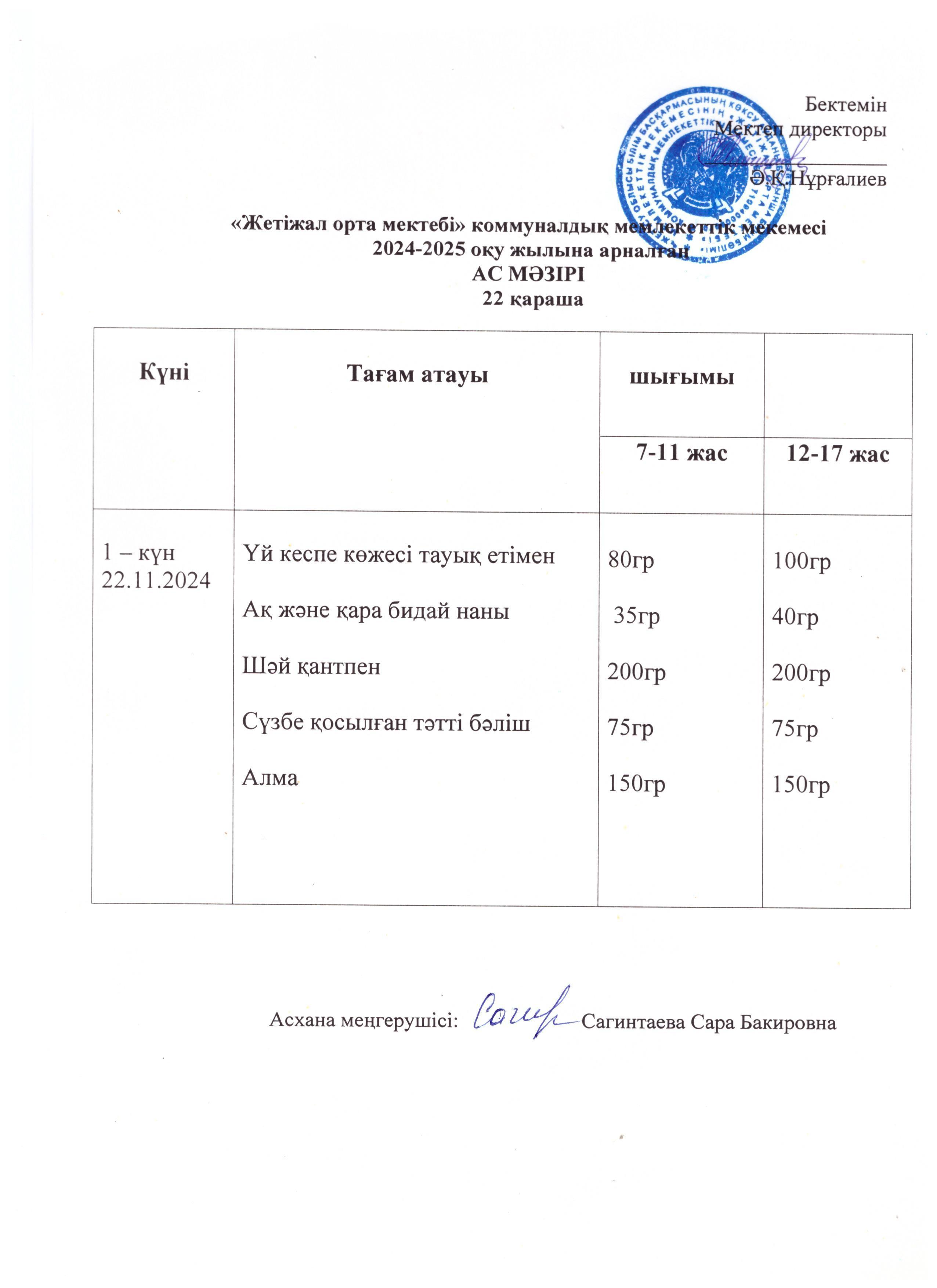 Ас мәзірі 22.11.2024ж
