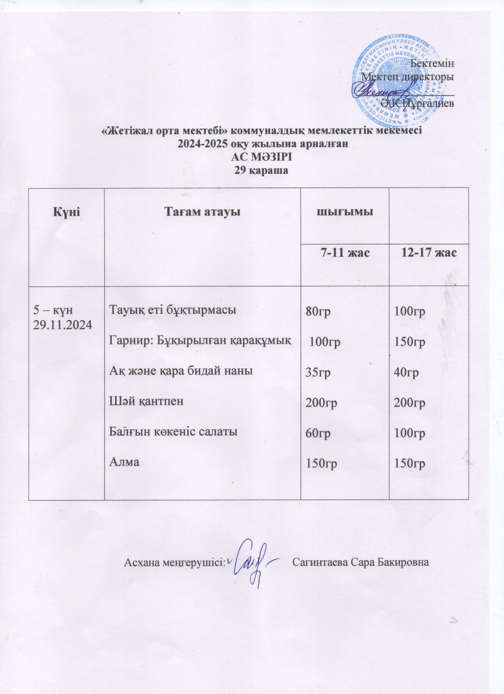 Ас мәзірі 29.11.2024ж