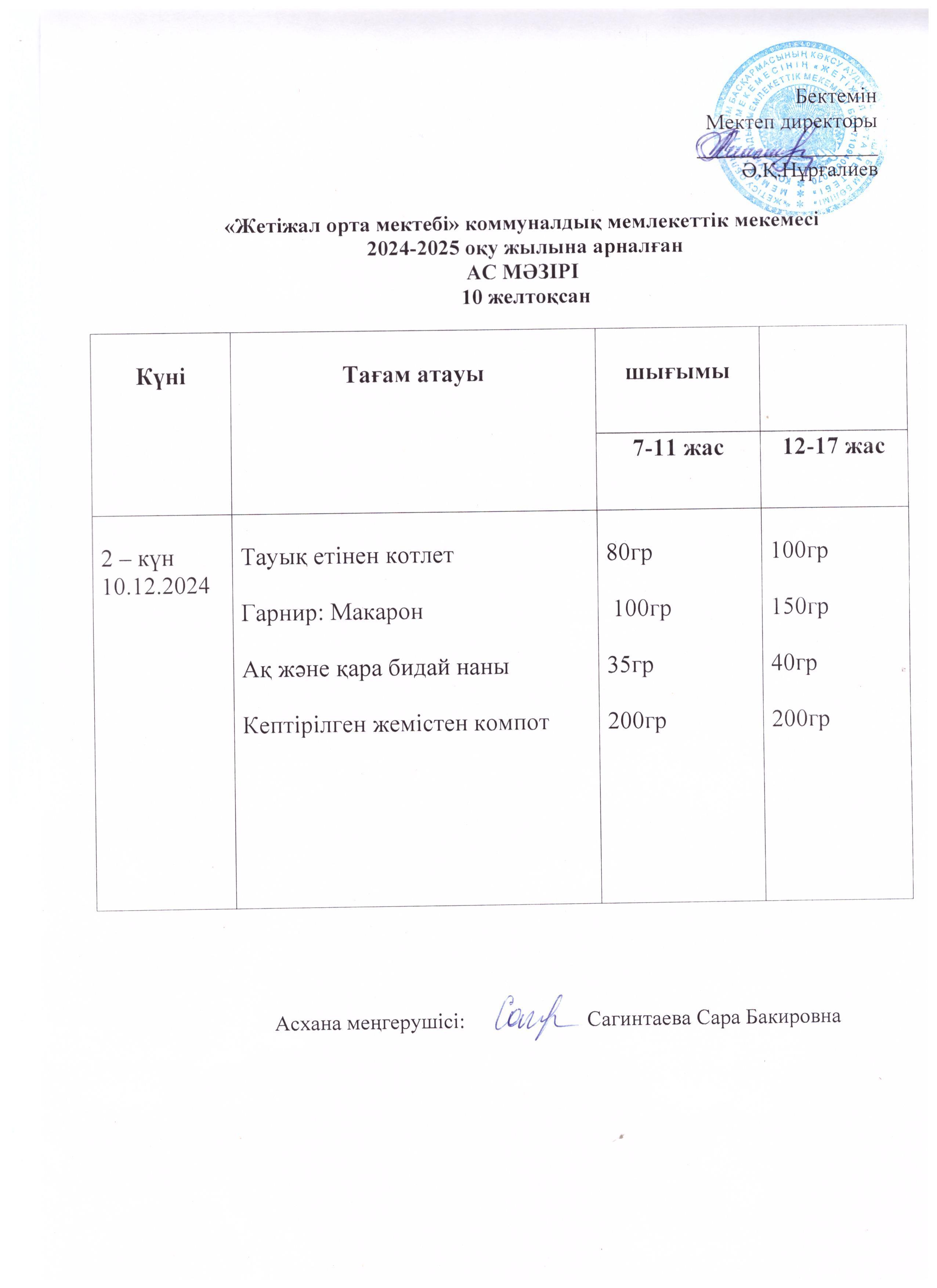 Ас мәзірі 10.12.2024ж