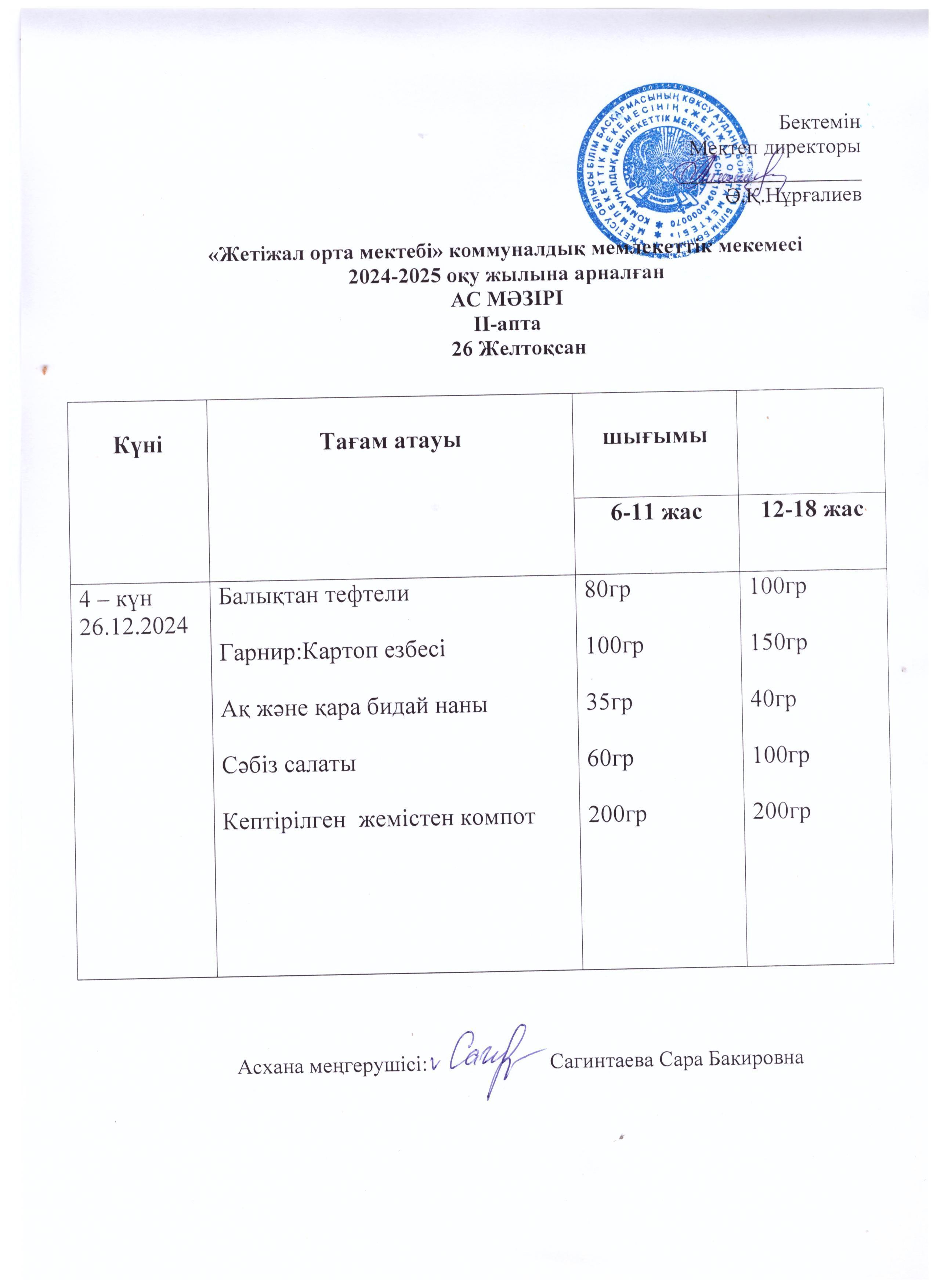 Ас мәзірі 26.12.2024ж